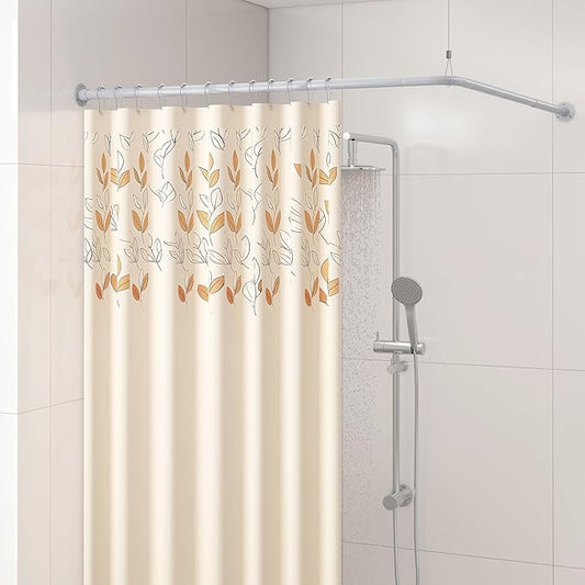 L Shaped Corner Shower Curtain Rod, 39" - 69" x 55" - 85" Adjustable 90 Degree Curved Bathroom Rod Square Rail No Sag with 12 Hooks & Ceiling Support - Silver Gray