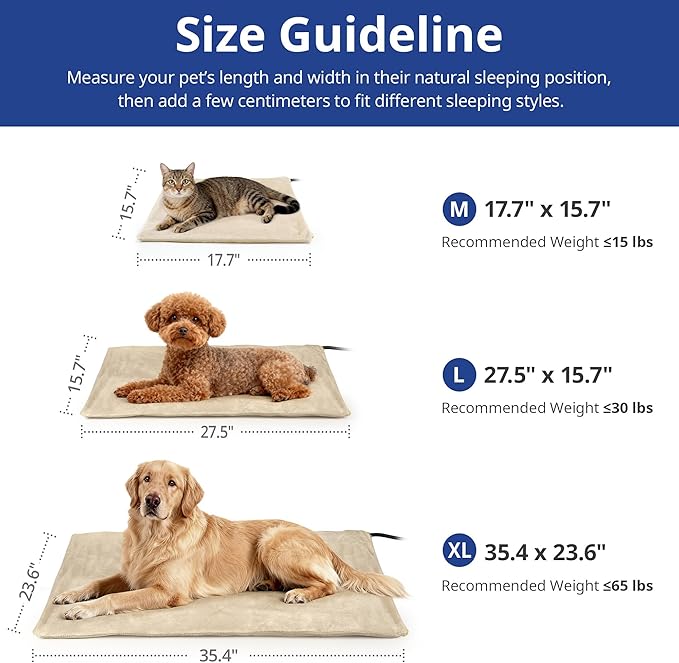 NICREW Large Dog Heating Pad, 35.4" x 23.6" Temperature Adjustable Heated Dog Bed with Auto Shut Off Timer, Indoor Pet Heated Bed Mat for Cats and Dogs