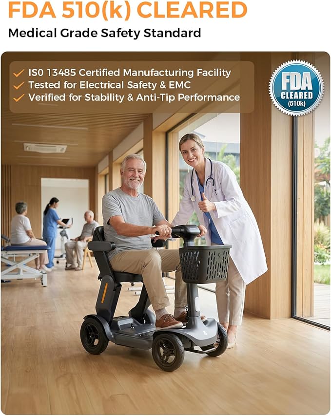 Paiseec S3 Mobility Scooter for Seniors, 25 Miles Long Lasting Mobility Scooter Foldable, Lightweight Travel Scooter for Seniors, 300 lbs Capacity, AI Speed Control, 250W Motor (Grey-25miles)
