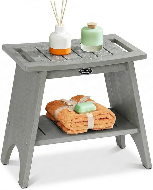 HDPS Shower Benches for Inside Shower to Sit on, Waterproof Shower Chair with Storage Shelf, Heavy Duty 500-lb Shower Seat, Shower Stool for Shaving Legs, Indoor/Outdoor Use, Grey