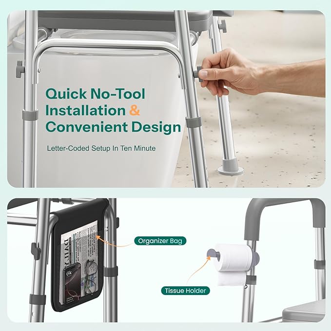 HOMEAL Raised Toilet Seat Riser with Handles for Seniors, 450LBS Heavy-Duty 3in1 Commode Chair for Disabled & Patients with Reinforced Frame & Protective Deflector, Built for Safety & Clean