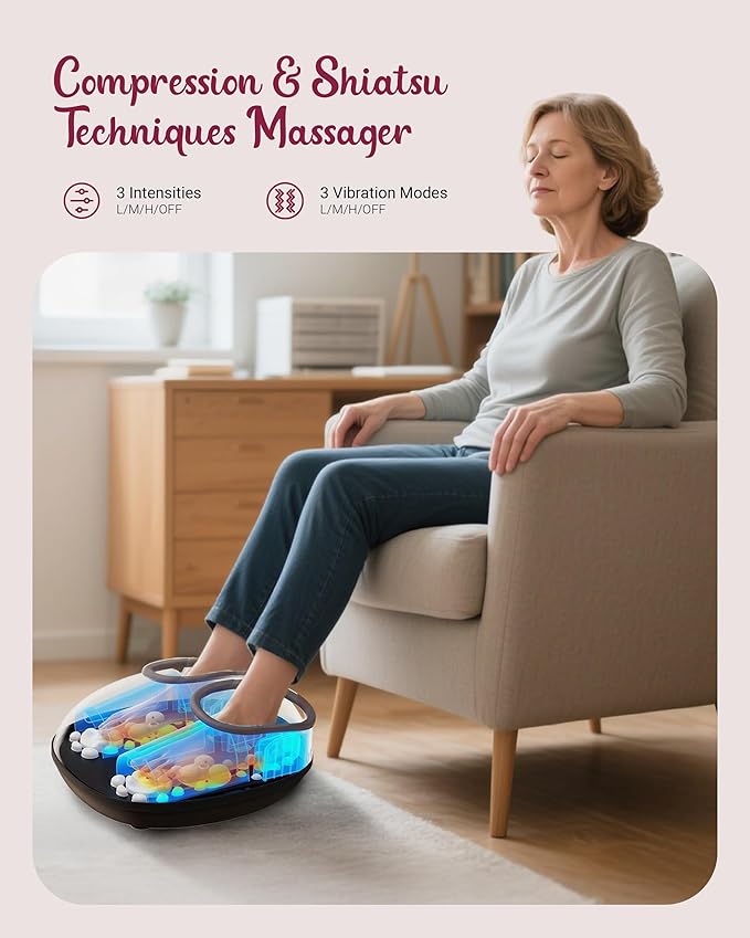 Foot Massager with Heat, Compression, Shiatsu Foot Massager Machine with Remote, Auto-Off Timers, Foot Warmer for Home Office, Up to Size 14,Black
