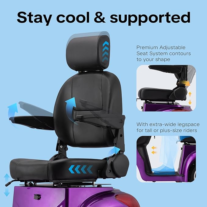 Super Large Electric 4 Wheel Mobility Scooters, Heavy Duty 800W Wheelchair Device, 25 Miles Long Range, All Terrain Mobility Scooter，Speed Adjust, Remote Key,Receive Ready to Ride (3 Wheel -Purple)