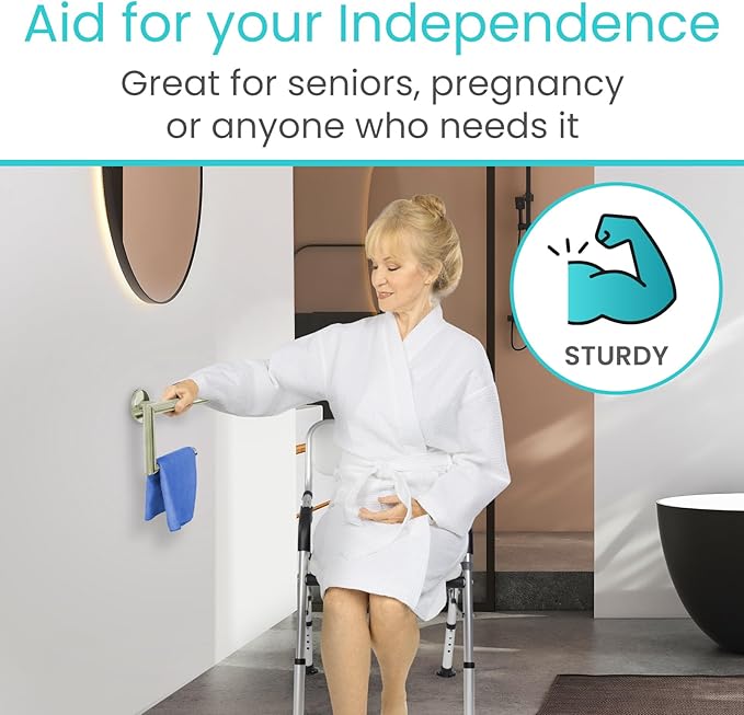 Vive Grab Bar with Toilet Paper Holder (350lbs) - Handrail Bar Combo for Bathroom Wall - Safety Support for Elderly, Seniors & Disabled - Handicap Assist for Restroom Walls & Getting up from Toilets