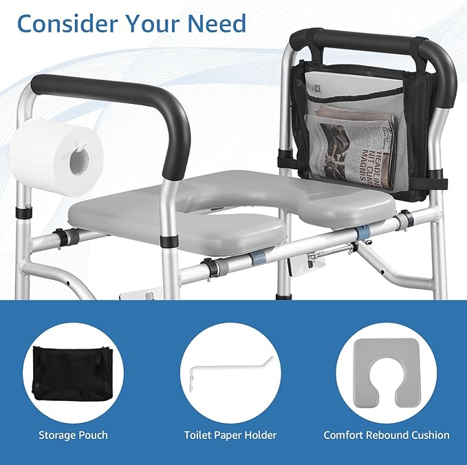 Raised Toilet Seat 400lbs, Toilet Seat Risers for Seniors, Handicap Elevated Toilet Seat with Handles & Padded Seat, Commode Chair with Adjustable Height, for Elderly, Pregnant, Fit Any Toilet