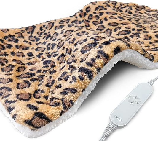 Full Weighted Electric Heating Pad for Back Pain & Period Cramps Relief, Heat Pad with 12 Heat Settings, Plush 2.3LB Hot Weighted Heated Pad (Leopard Print, 12''×24'' BZ Brown)