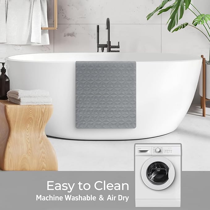 WRISIN Non Slip Bathtub Mat for Bath Tub Shower - Natural Rubber Mat with Suction Cups - Large Soft Bathroom Safety Mat - Unique Diamond Pattern - Fatigue Relief - Machine Washable - 17 × 35 Inch