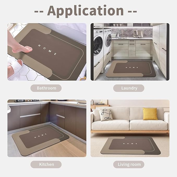 Housego Absorbent Bath Mat Magic Rug, Quick Drying Magic Bath Mat Non-Slip Floor Rug Rubber Backed for Bathroom Kitchen Shower Sink, Water Absorbent (1PC, 16.93''x26.77’’, Brown)