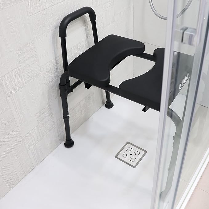 KMINA Raised Toilet Seat with Handles, 400 lbs Toilet Seat Risers for Seniors, Adjustable Height & Width, Comfort PU Foam Seat, Fit Any Toilet, Patented, Made in Europe