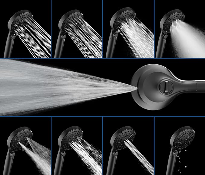 INAVAMZ Black Shower Heads with Handheld Spray Combo 2.5GPM: 10” Rainfall Shower Head & Detachable Shower Head, 9 Spray Settings Handheld Shower Head with ON/OFF Switch and 15-Stage Filter
