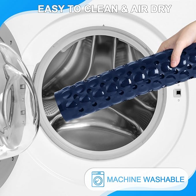 Linoows Bathtub and Shower Mats, 40x16 Inch Extra Large Non Slip Soft Bath Tub Mat with Suction Cups and Drain Holes for Bathroom Floor and Keep Tubs Clean, Machine Washable, Navy Blue