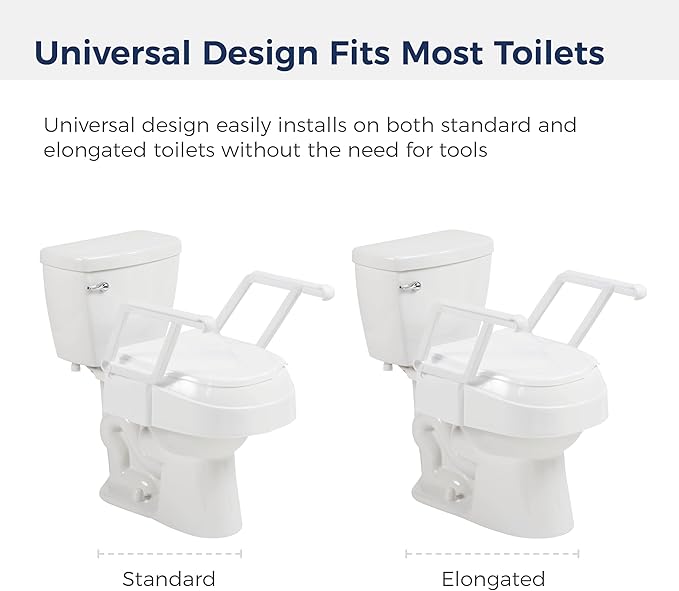Drive Medical PreserveTech Universal Raised Toilet Seat with Handles, White