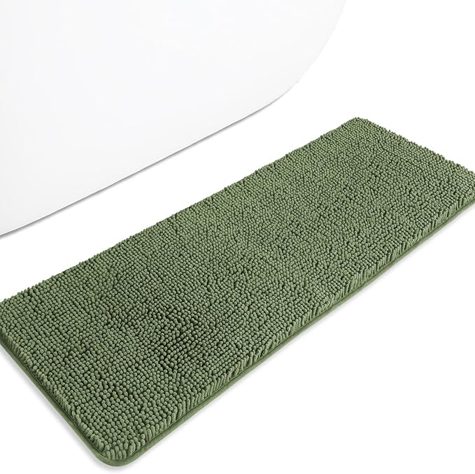 Bathroom Runner Rug 47 x 17 Inch – Long Bath Mat | Absorbent and Washable Thick Chenille Bath Rug Non-Slip Runner Rug for Bathroom, Shower, Sink(Loden Green)