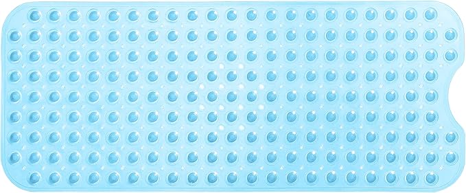 Extra-Long Non-Slip Bathtub & Shower Mat 39”x16” (Smooth/Non-Textured Tubs Only) Safe, Clean, Machine-Washable, Superior Grip&Drainage, Vinyl, Transparent Light Blue