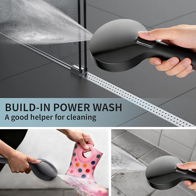 Black Handheld Shower Head, 9 Spray Modes High Pressure Shower head with Power Wash, 71" Extra Long Stainless Steel Hose & Adjustable Shower Bracket for Home Bathroom