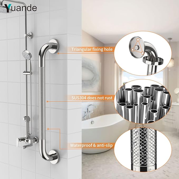 4 Pack 24 Inch Shower Grab Bar, YuanDe Chrome Bathroom Grab Bar Handle w/Anti-Slip Knurled Grip, Stainless Steel Bath Balance Bar,1.25" Diameter Safety Hand Rail Support,Handicap Injury Elderly Senior