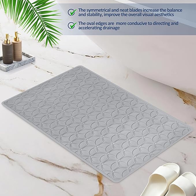 Non Slip Bathtub Mat | Real Rubber Bath Mat for Tub and Shower | Bath Mat for Daily Safety | Pet Dog Bath Mat | Soft No-Slip Bath Mat | Nonskid Bathroom Tub Mat, 16” x 28”（Gray）
