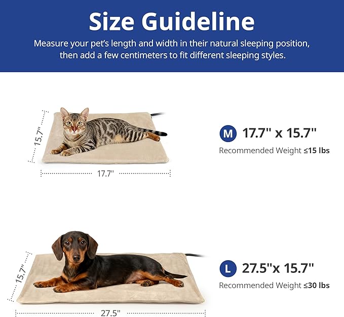 NICREW Pet Heating Pad for Dogs and Cats, Heated Cat Bed with Steel-Wrapped Cord and Soft Fleece Cover, 17.7 x 15.7 Inches, 30 Watts