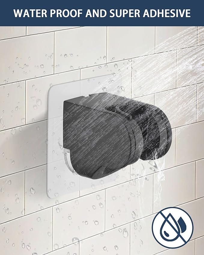 Handheld Shower Head Holder Super Strong Adhesive No Drill Adjustable Wall Mount for Hand Held Wand, Ideal for Kids, Elderly, and Short Users (Matte Black)
