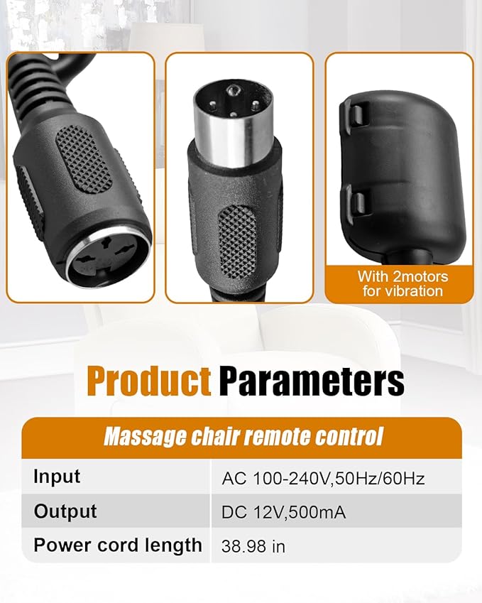 3Pin Massage Chair Remote Handset Controller Fit for Recliner Lift Chair8 Massage Mode 5 Massage Intensity 15min/30min Timer