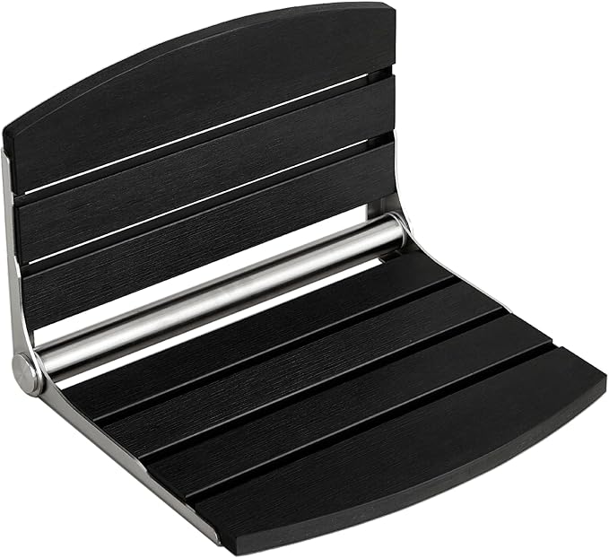 17.5" Wall Mounted Shower Seat, Fold Down Shower Seat Wall Mounted, HDPS Foldable Shower Seat, Folding Shower Seat Attached to Wall, for Inside Shower, Home Care(Black)