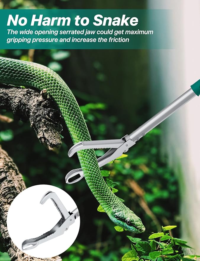 69" Snake Grabber Tool – Heavy Duty Locking Reptile Tongs for Rattlesnakes, Long Reach Folding Snake Catcher for Outdoor, Garden, and Emergency Use