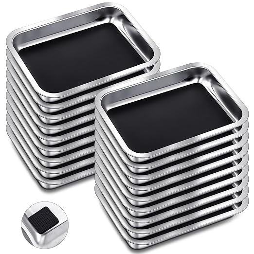 Conelist Dissection Pan with Wax Thicken and 4 Rubber Nonslip Mat Reusable Stainless Steel Thicken Dissection Pan for Lab Experiment Junior Senior(10.2 x 7.5 Inch,Black,18 Set)