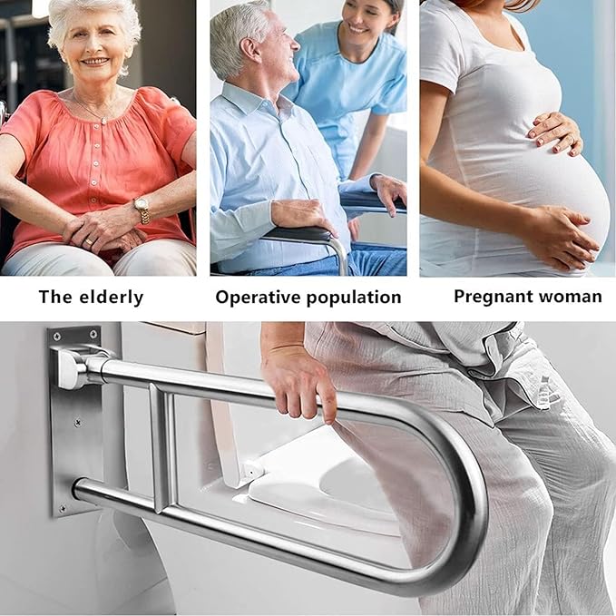 Toilet Grab Bar 31.5inch,Stainless Steel Foldable Bathroom Support Rail,Anti-Slip Handicap Grab Bars Safety Rails, For Seniors,Elderly,Pregnant,Disabled,Shower Grab Bars Supports 350lbs Load-1.26 Tube