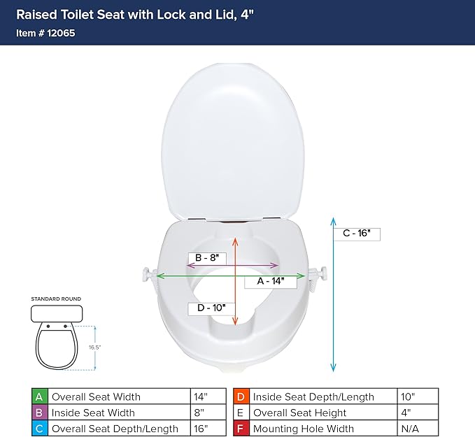 Drive Medical Raised Toilet Seat with Lock and Lid, Standard Seat, 4"