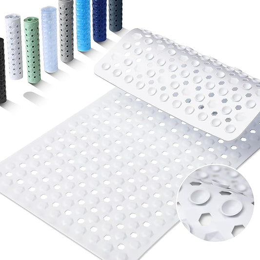 Yimobra Bathtub Mat Non Slip, 27.5"x15.5" Machine Washable Shower Floor Mat, Soft on Feet, Bathmat with Drain Holes and Suction Cups, Bathroom Essentials, White