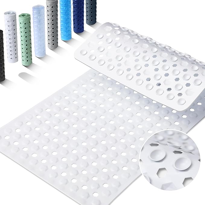 Yimobra Bath Tub Mat Non Slip, 34.5"x15.5" Long Shower Mat, Machine Washable Bathmat with Drain Holes and Suction Cups, Soft on Feet, Bathroom Essentials, White