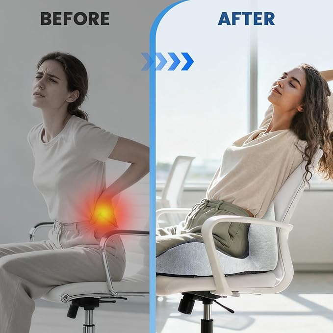 Seat Cushion - Memory Foam Cushion for Office Chair, Lumbar Support Pillow One Piece, for Sciatica & Tailbone Pressure Relief Coccyx Pad for Long Sitting Office Chair, Wheelchair, Home, Office