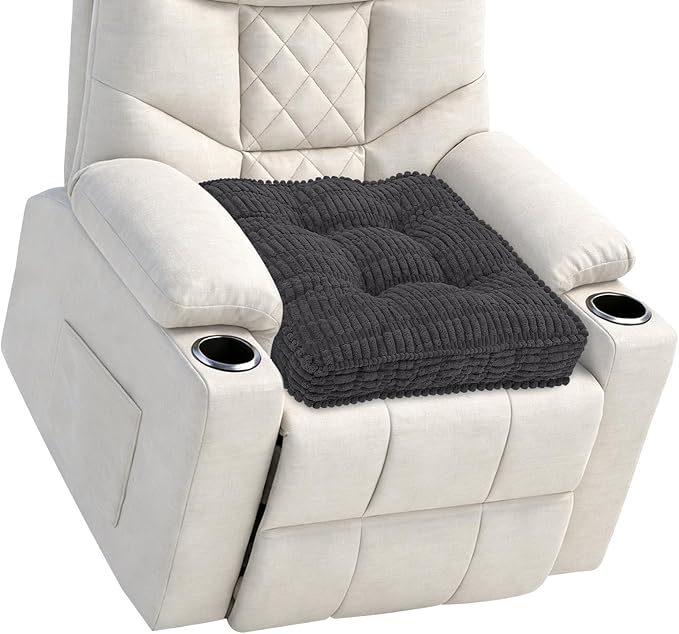 idee-home Recliner Cushions for Elderly, 20x20x5 Inch Corduroy Recliner Seat Cushion Tufted, Large Square Seat Cushion for Recliner Chair, Floor Pillow, Boosting Support Reduce Hip & Lumbar Pain, Grey