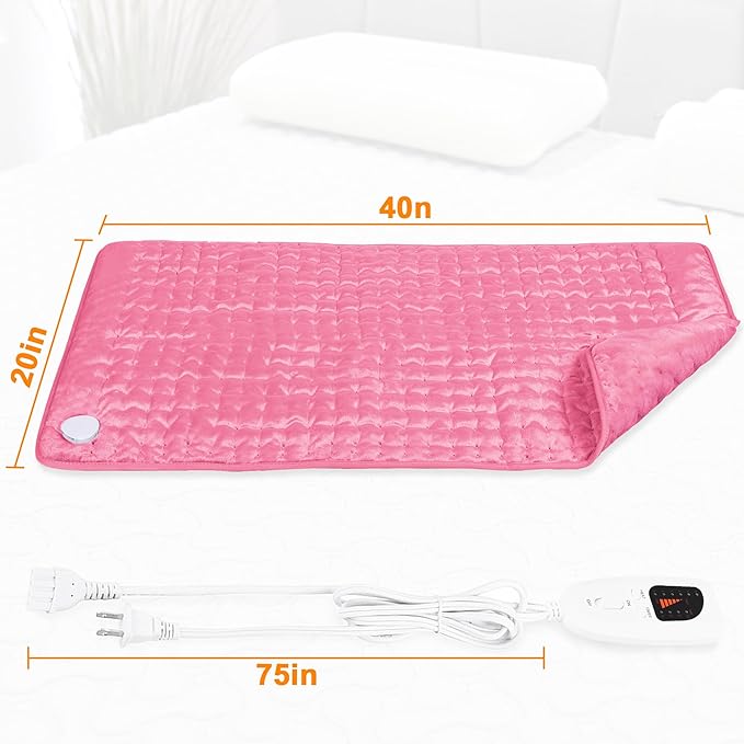 Deepsoon Heating Pad,Electric Heating Pads for Back,Neck,Moist Heating Pad for Abdomen Shoulder Knee Legs,Dry/Moist Heat&Auto Shut Off,Mother's Day Birthday for Men and Women,BabyPink,40x20 Inch