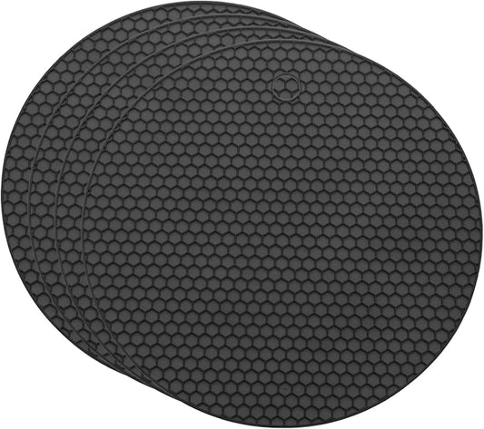 uxcell 4pcs Silicone Jar Opener Pads, 17.5cm/7" Texture Can Opener Multipurpose Round Bottle Lid Opener Non-Slip Coasters for Weak Hands Seniors Children, Black