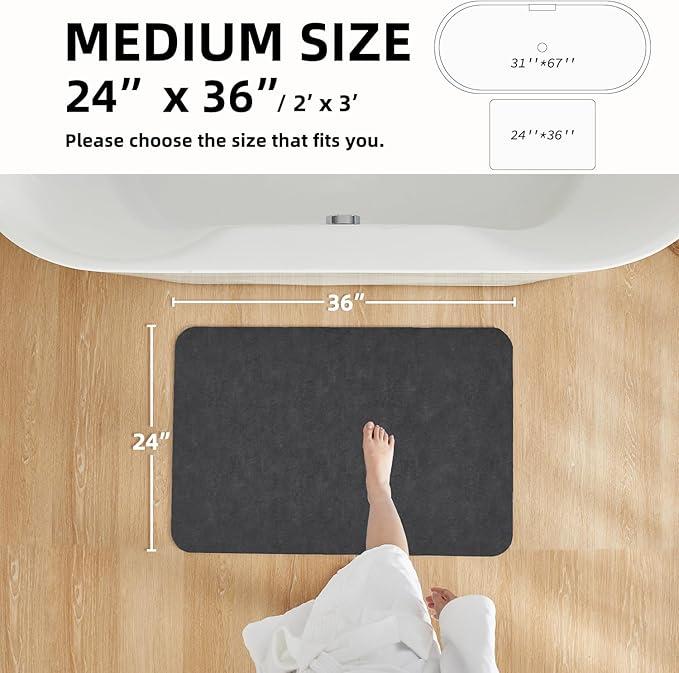 TYUU Bath Mat, Bathroom Rugs Non Slip Washable Thin Absorbent Quick Dry Bath Mat Fits Under Door Bathroom Floor Mat Perfect for Bath, Shower, or Sink 24"x36" Dark Grey