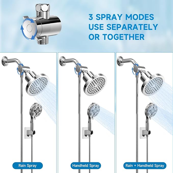 High Pressure Shower Head Combo with Handheld Spray, 6" Filtered Rain Shower Head & 5" Handheld Shower Head with Filters, 69" Stainless Steel Hose - Dual Shower Head Set for Bathroom Home