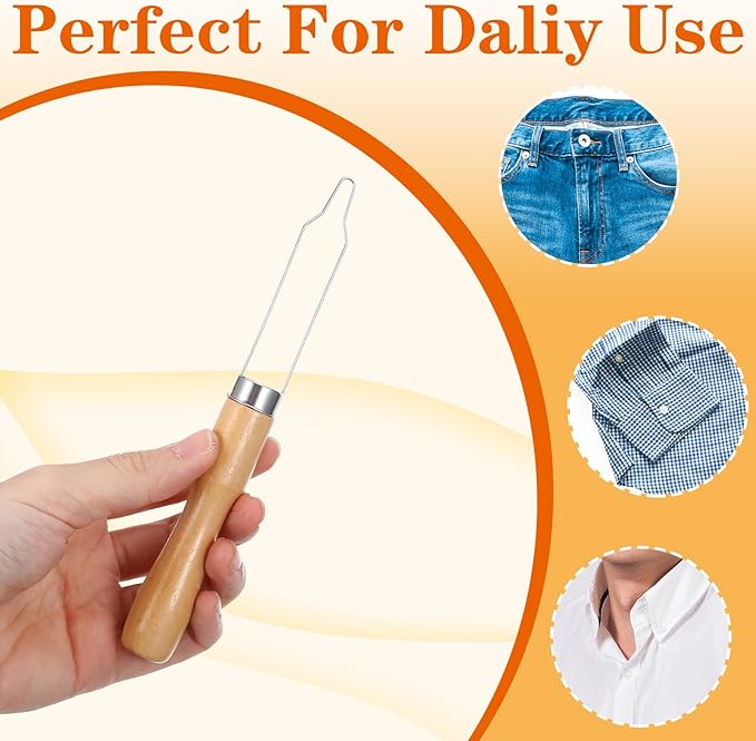 3 Pack Button Hook for Seniors, Button Assist Device with Comfort & Wide Easy-Grip Wooden Handle for Shirts, Coats, Dresses, Elderly Assistance Products for Arthritis & Limited Dexterity