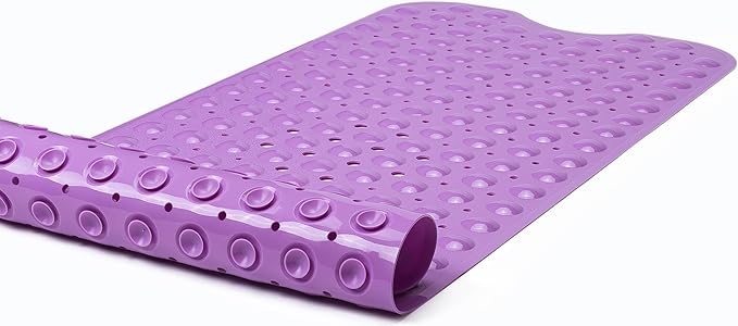 Extra-Long Non-Slip Bathtub & Shower Mat 39”x16” (Smooth/Non-Textured Tubs Only) Safe, Clean, Machine-Washable, Superior Grip&Drainage, Vinyl, Opaque Purple