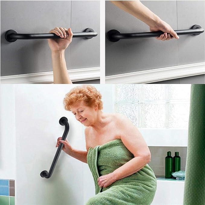 2 Pack Grab Bars 16 Inch, iMomwee Black Bathroom Handle for Elderly, Stainless Steel Safety Bars for Showers and Walls, Handicap Shower Rail Grab Bar, Balanced Support Bars for Senior Disabled