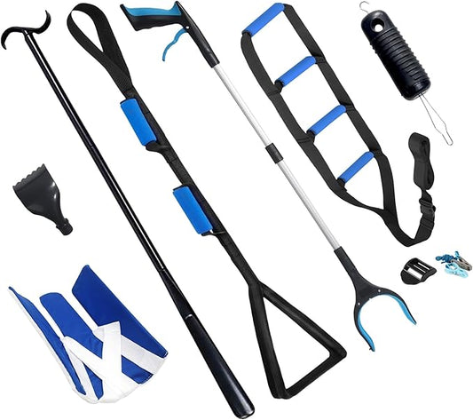 7PC Hip Replacement Kit After Surgery, Recovery Kit for Seniors with Grabber Reacher Tool, Sock Aid, 42" Leg Lifter Strap, Dressing Stick, Shoe Horn (42" Long Leg Lifter Reacher Grabber)