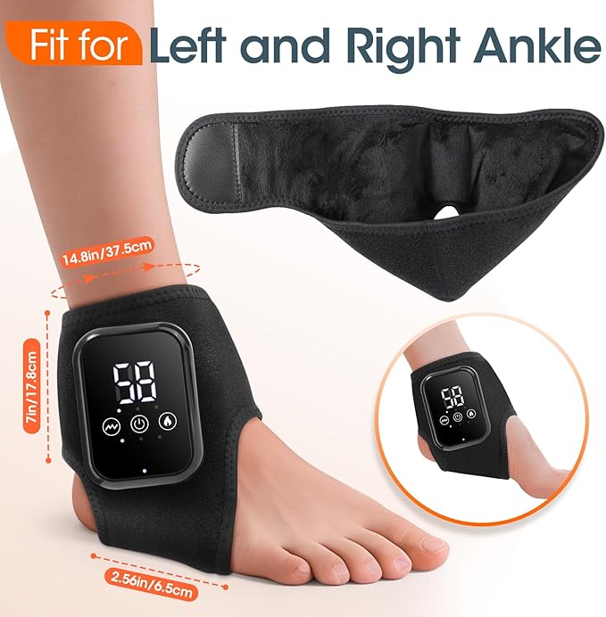DREAMSOME Cordless Rechargeable Ankle Massager with Heat, Heated Ankle Wrap with Vibration, Portable Foot & Ankle Heating Pad, 3 Heat Levels & 3 Vibration Modes, Adjustable Brace for Men & Women