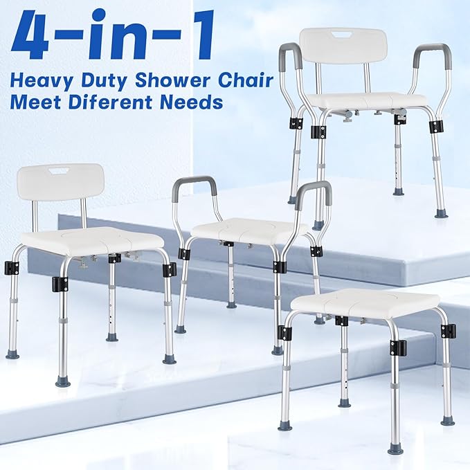 Shower Chair for Inside Shower 450 LB Heavy Duty, Handicap Toilet Chairs for Seniors with Arms, Shower Seat for Elderly and Disabled Inside Tub, Padded Bath Chairs for Shower Stall