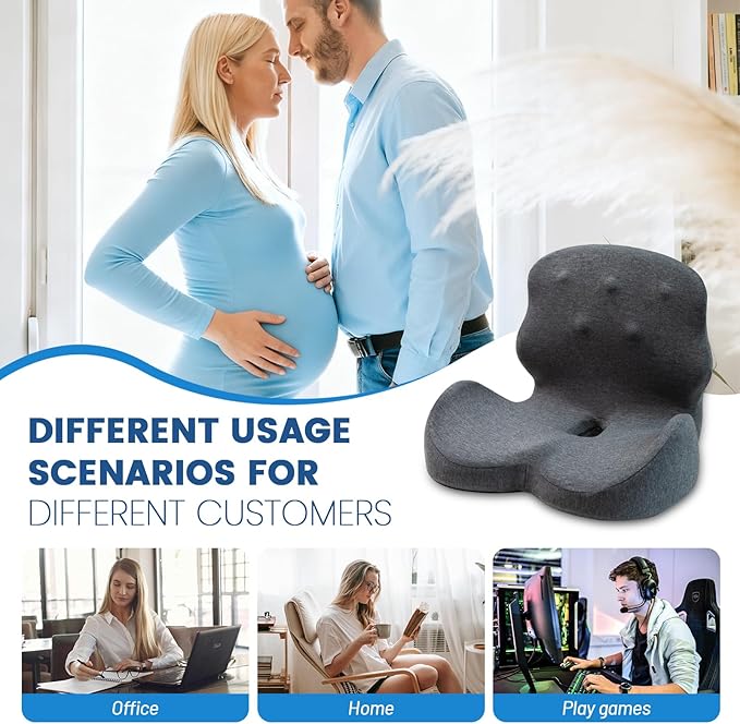 Seat Cushion - Memory Foam Cushion for Office Chair, Lumbar Support Pillow One Piece, for Sciatica & Tailbone Pressure Relief Coccyx Pad for Long Sitting Office Chair, Wheelchair, Home, Office
