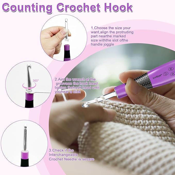 Transplant Crochet Hook Set with Stitch Counter,Crochet Kit with 24 Different Size Interchangeable Crochet Needle,Ergonomic with 2 Levels Led and Digital Stitch Counter for Crocheting and Knitting