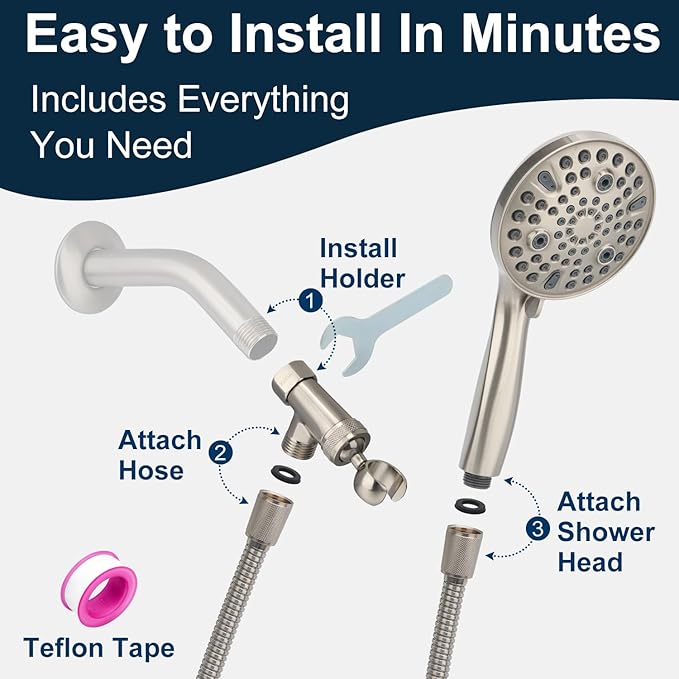 Shower Head Handheld with All Metal Holder,10-mode Hand held Showerhead Built-in Power Wash & Extra Long 72 Inch Hose,Low Flow Water Saver Brushed Nickel 1.8 GPM
