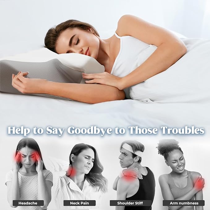 Cervical Pillow for Neck Pain Relief, Cooling Contour Memory Foam Pillows Support Odorless Ergonomic Neck Pillow Adjustable Orthopedic Bed Pillow for Side Back Stomach Sleeper with Pillowcase