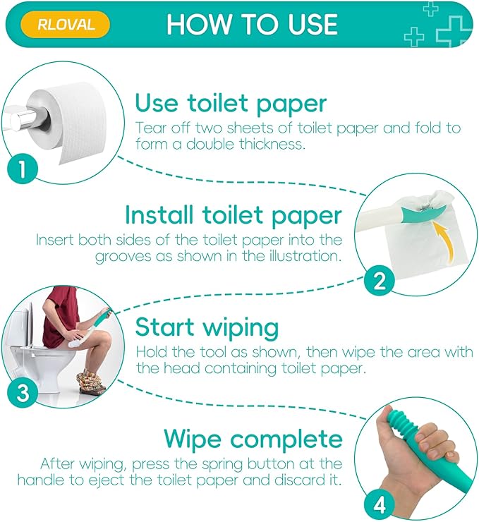 Butt Wiper Tool Wiper,15.75"Extra Long Toilet Assistance for Elderly,Disabled,Fat People,Pregnant,Easily Grips Toilet Paper or Wet Wipes Without Falling Out,Highly Practical Easy to Use with 2 Hooks