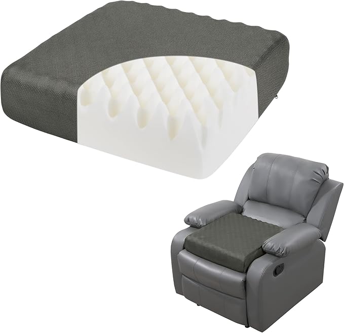 HOMBYS 5" Thick Egg Shaped Foam Recliner Chair Cushion for Elderly, Thicken & Extra Large Seat Cushion Cahir Pad for Couch, Armchair, Wheelchair for Easy to Stand Up & Reduce Hip & Lumbar Pain, Gray