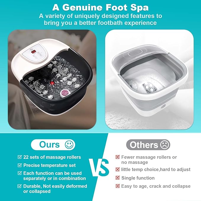ECARBME Foot Spa Bath Massager with Heat, Foot Bath with 22 Massage Rollers, Temperature Control, Jets, Bubbles, Epsom Salt and Vibration, Pedicure Foot Spa for Relaxation - Black